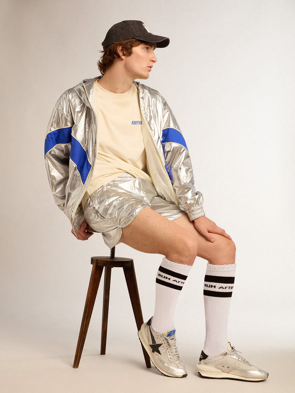 Golden Goose Marathon with silver ripstop nylon upper and black star