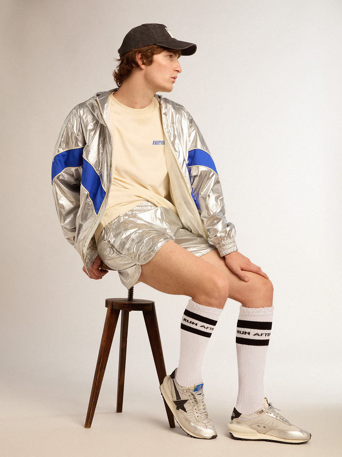 Golden Goose Marathon with silver ripstop nylon upper and black star