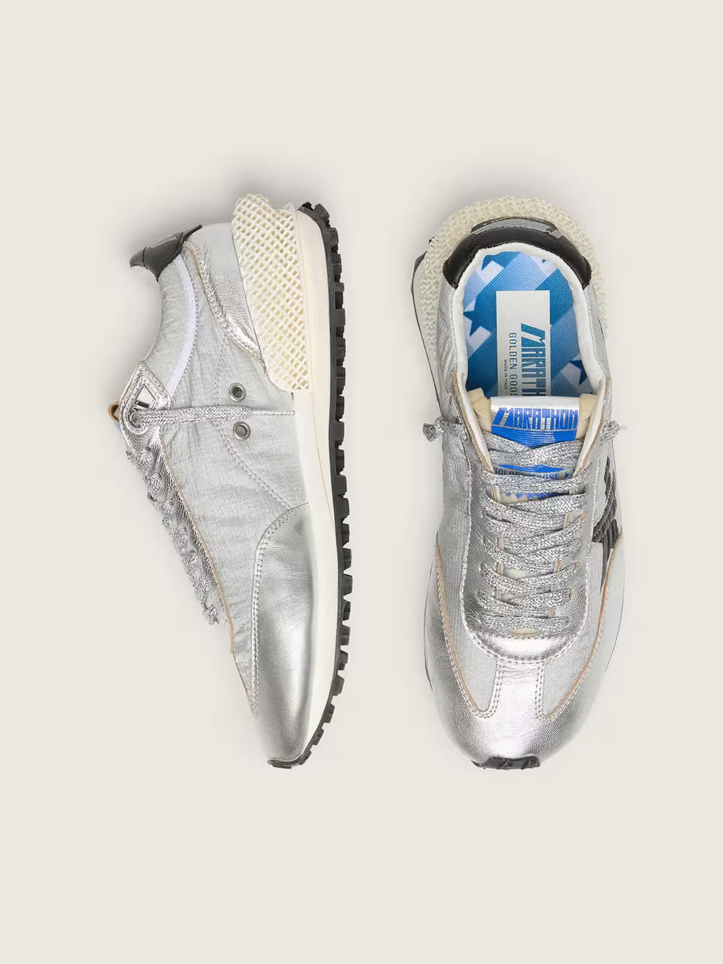 Golden Goose Marathon with silver ripstop nylon upper and black star