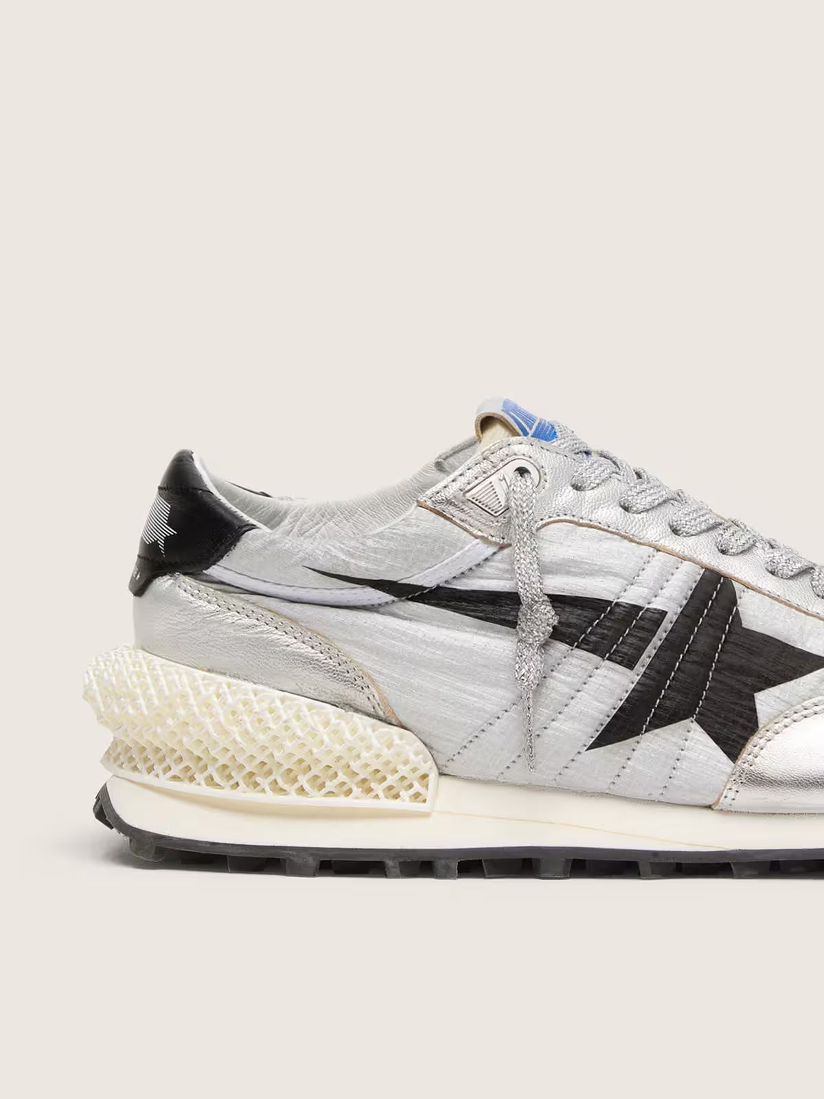 Golden Goose Marathon with silver ripstop nylon upper and black star