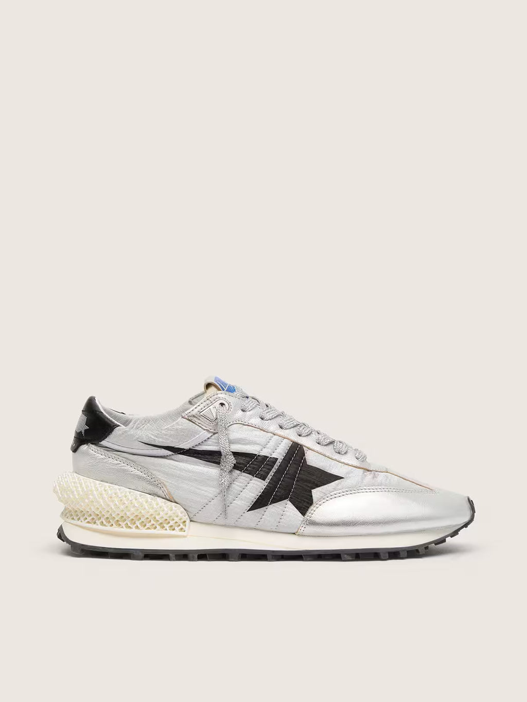 Golden Goose Marathon with silver ripstop nylon upper and black star