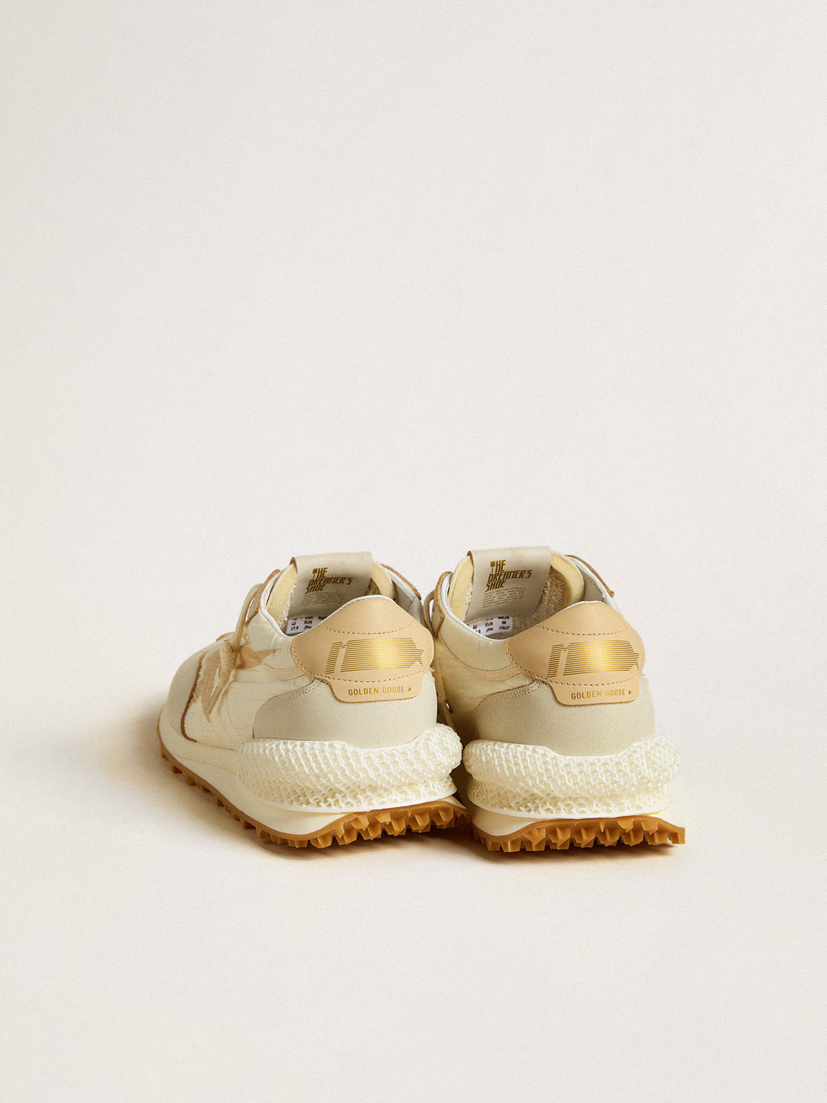 Golden Goose Marathon in beige nylon and gray leather with beige printed star