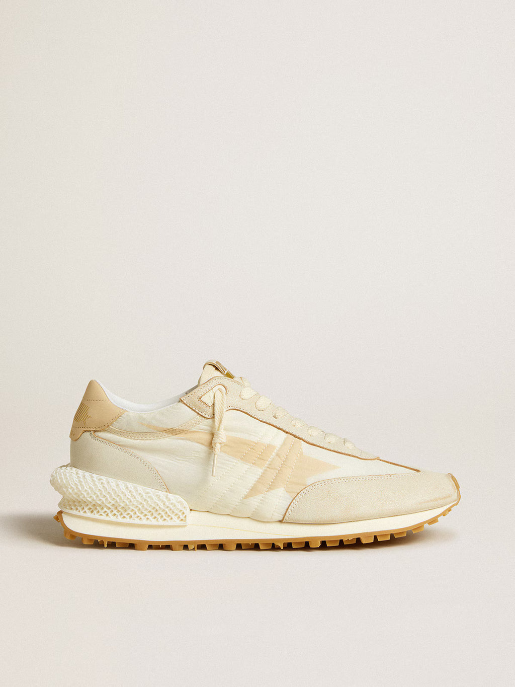 Golden Goose Marathon in beige nylon and gray leather with beige printed star