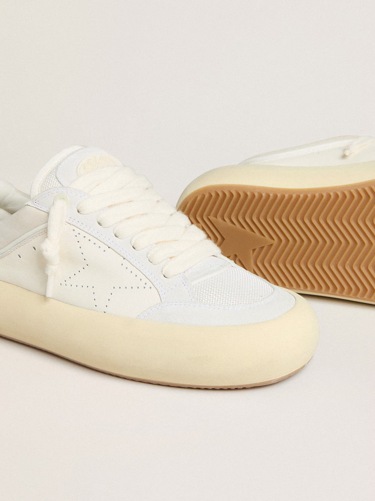 Golden Goose Space-Star Cube in white leather with perforated star