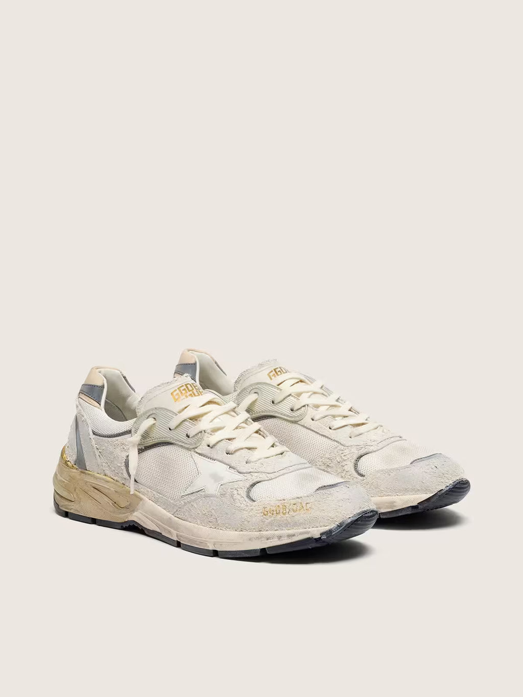 Golden Goose Dad-Star in suede and mesh with white leather star and beige leather heel tab