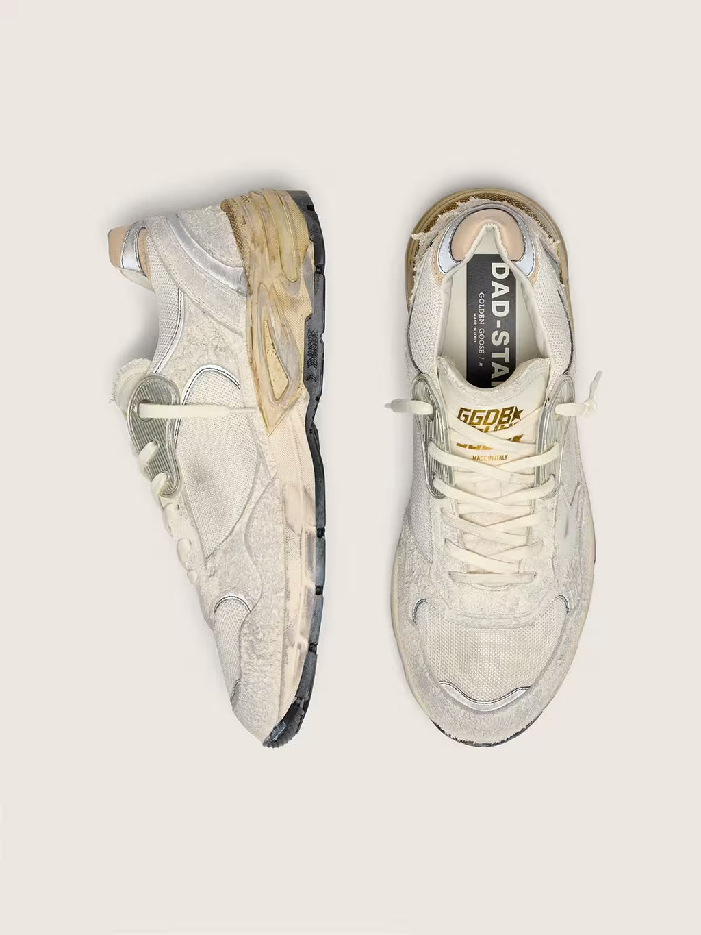 Golden Goose Dad-Star in suede and mesh with white leather star and beige leather heel tab