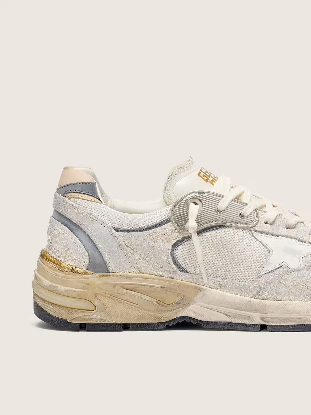 Golden Goose Dad-Star in suede and mesh with white leather star and beige leather heel tab