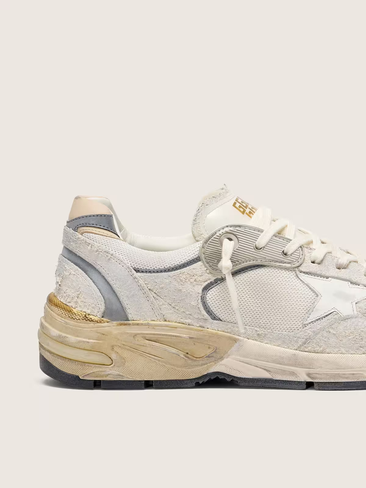 Golden Goose Dad-Star in suede and mesh with white leather star and beige leather heel tab