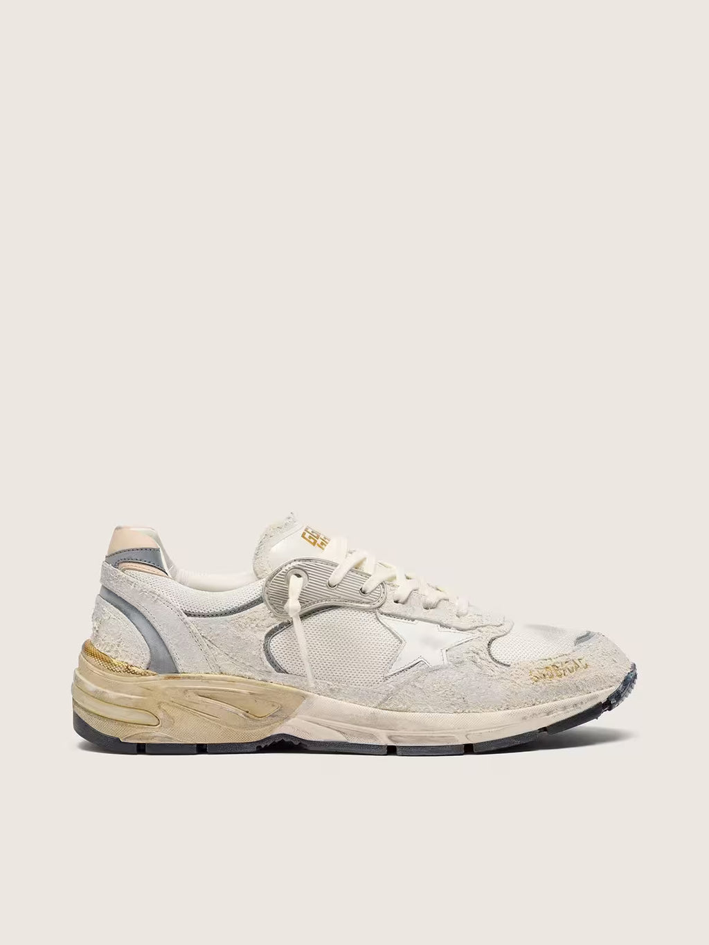 Golden Goose Dad-Star in suede and mesh with white leather star and beige leather heel tab