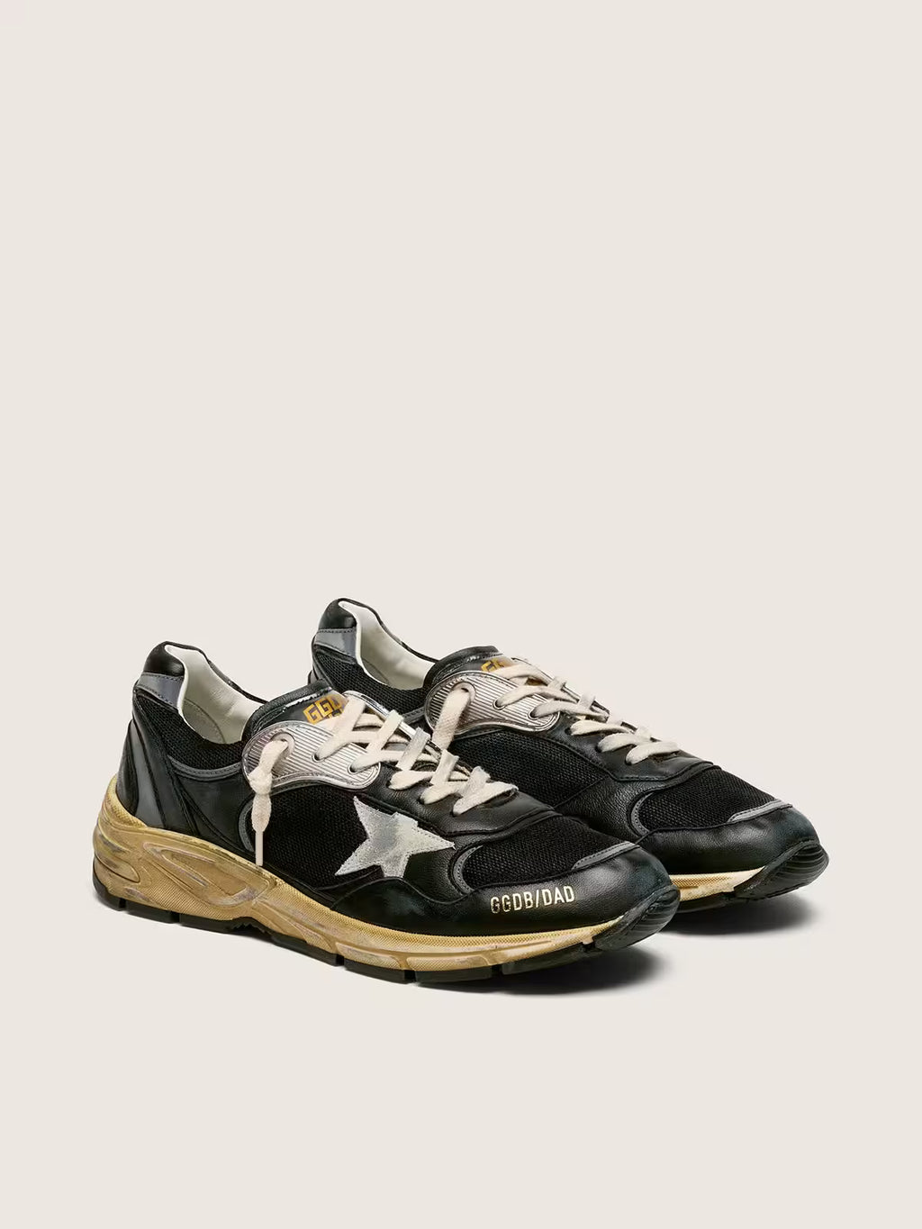 Golden Goose Dad-Star in black and silver mesh and nappa with ice-gray star