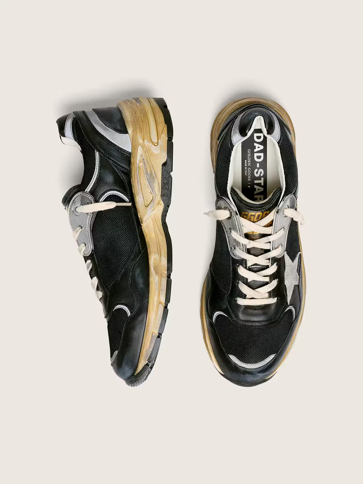 Golden Goose Dad-Star in black and silver mesh and nappa with ice-gray star