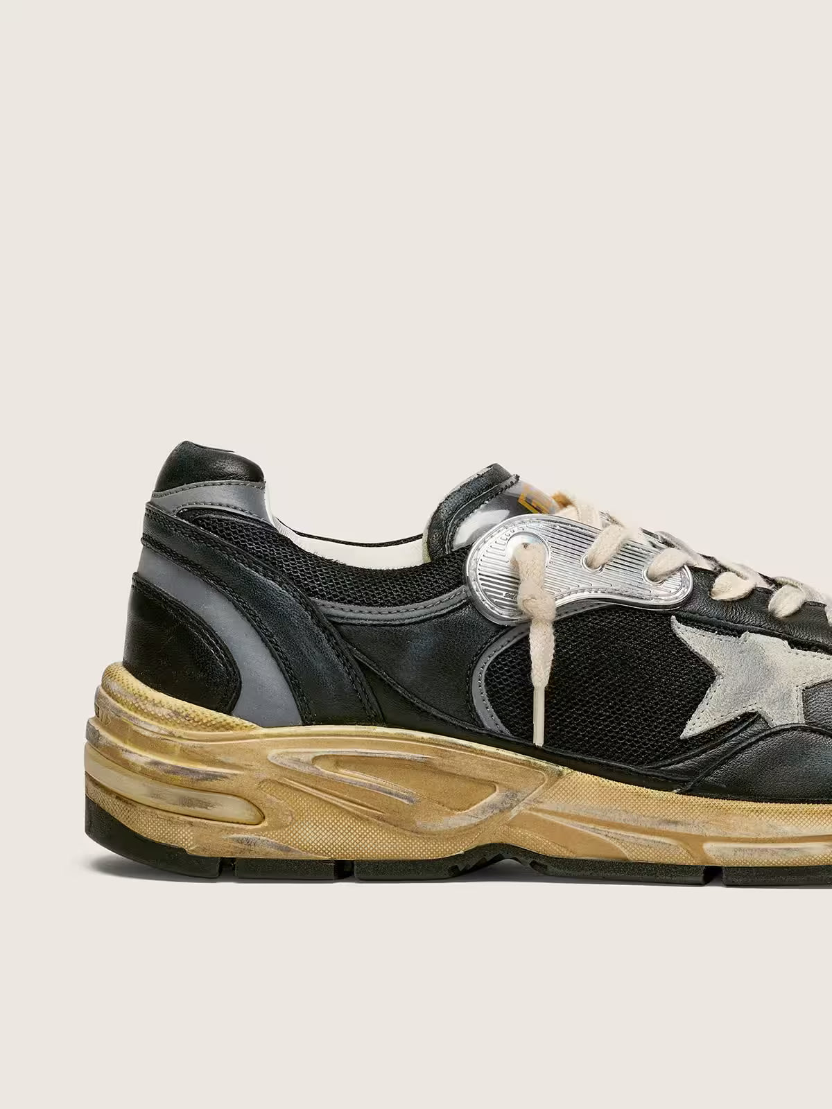 Golden Goose Dad-Star in black and silver mesh and nappa with ice-gray star