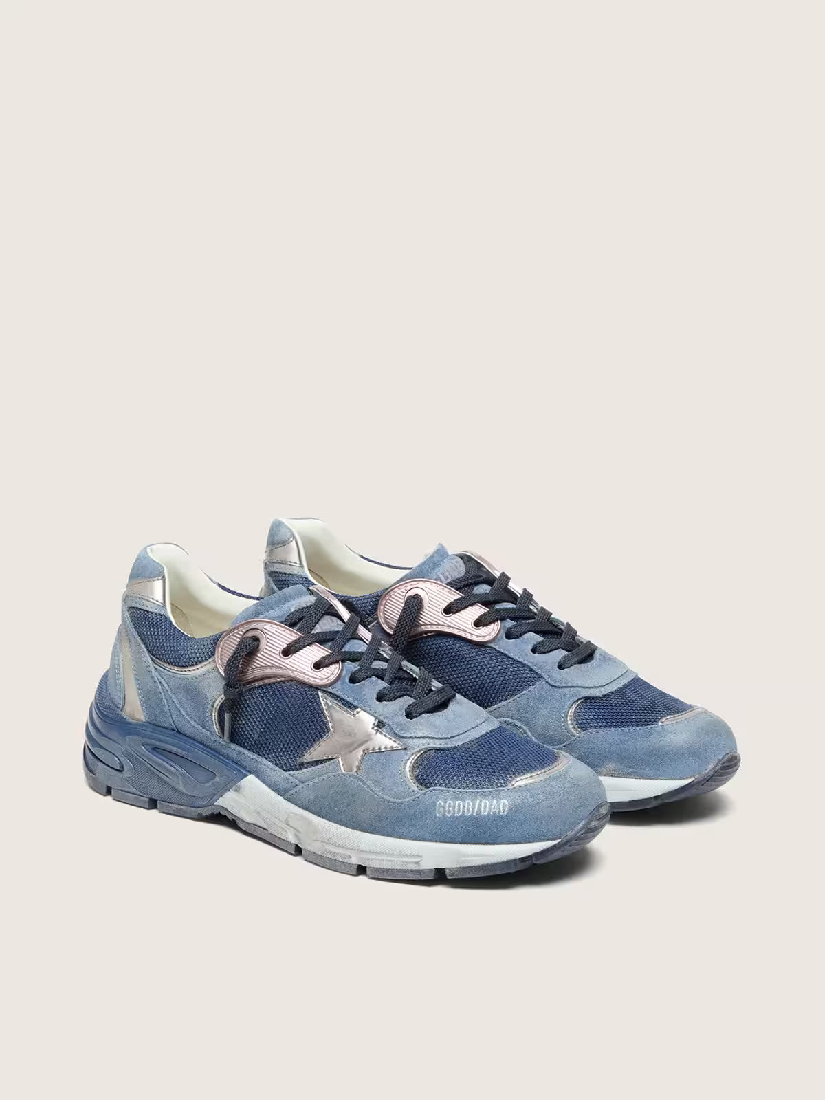 Golden Goose Dad-Star in denim-blue suede with silver leather star