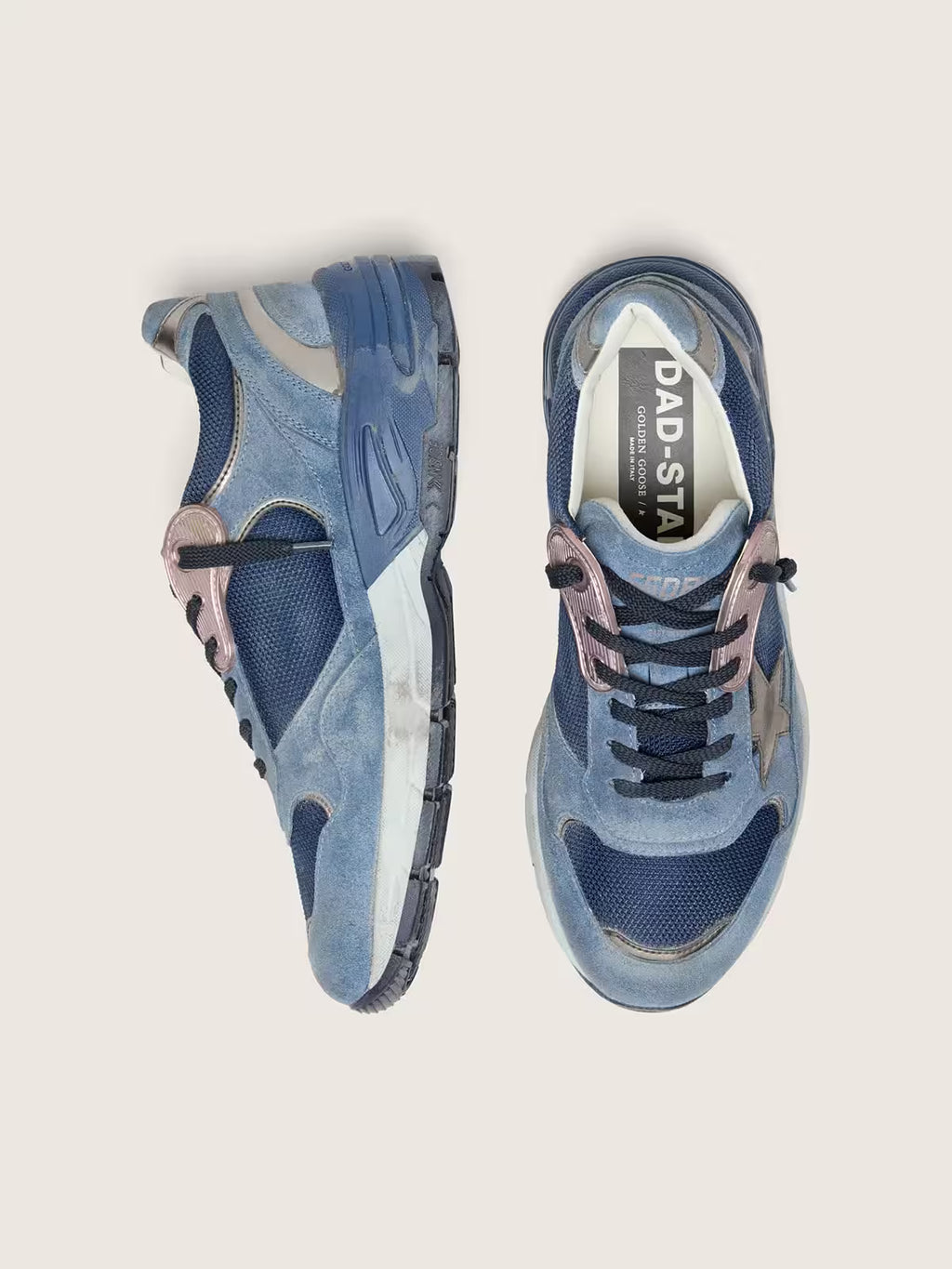 Golden Goose Dad-Star in denim-blue suede with silver leather star