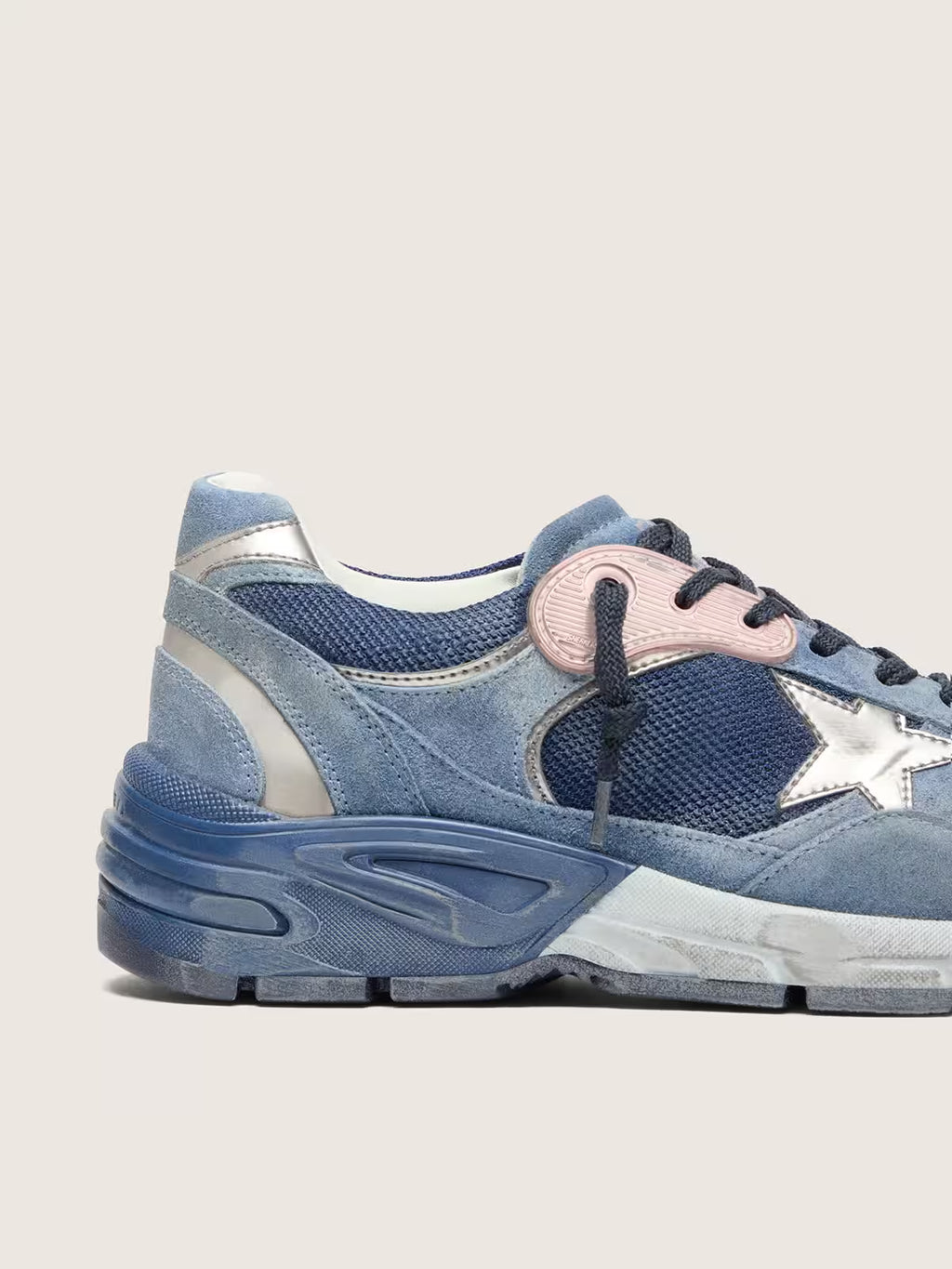 Golden Goose Dad-Star in denim-blue suede with silver leather star