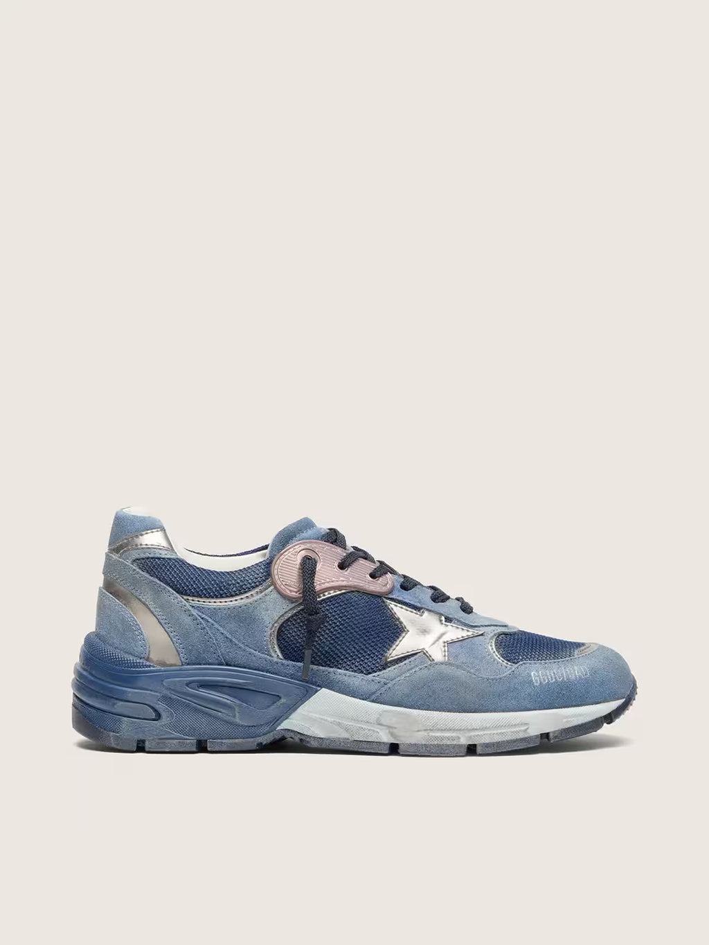 Golden Goose Dad-Star in denim-blue suede with silver leather star
