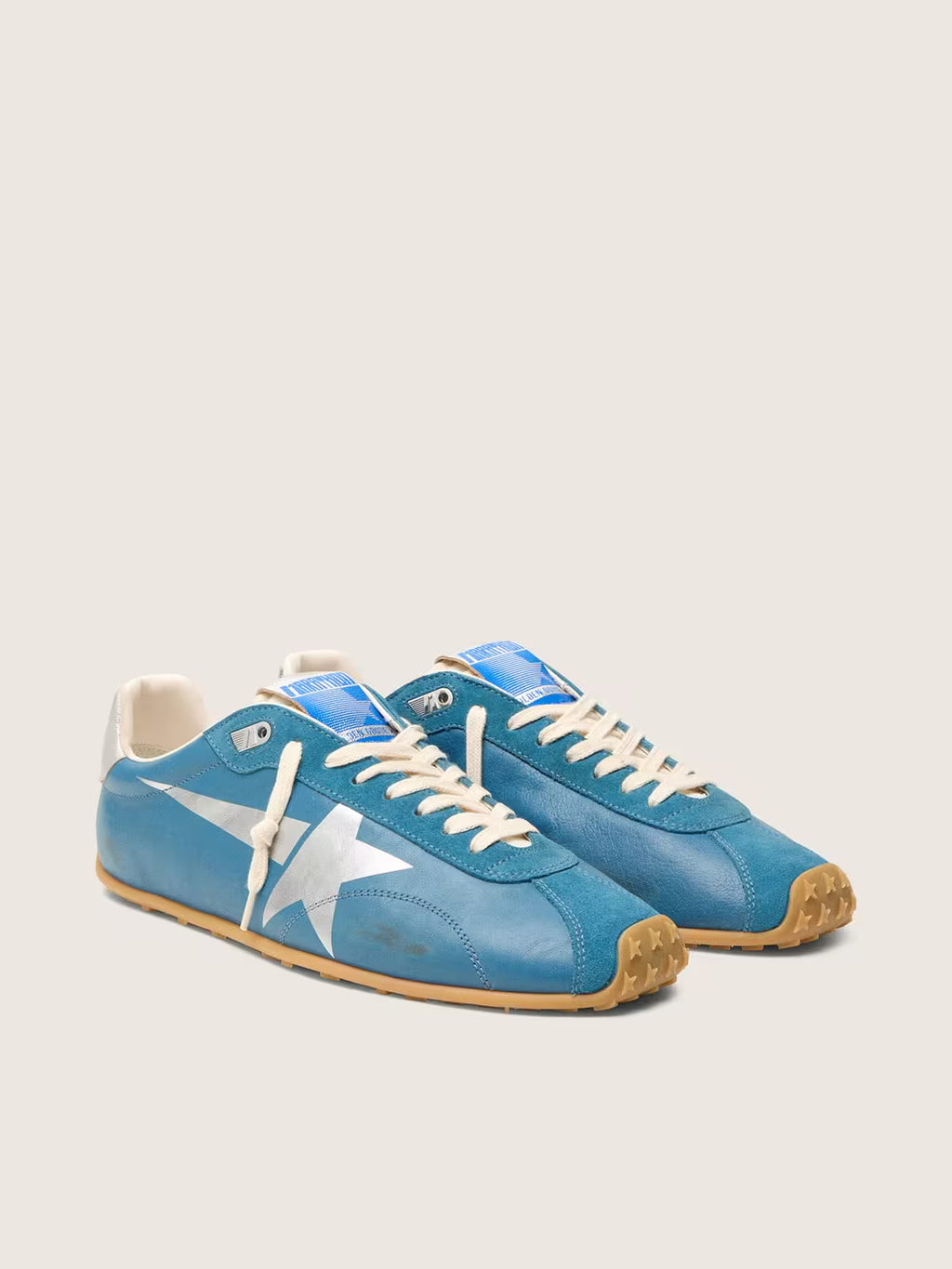 Golden Goose Marathon Speed in blue nappa with printed star and silver leather heel tab