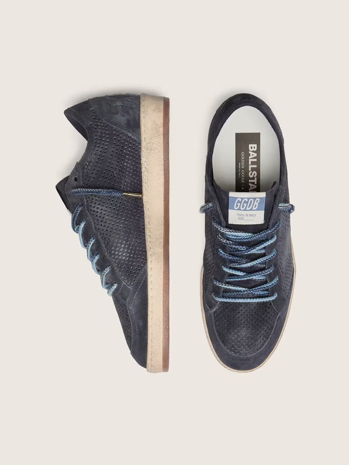 Golden Goose Ball Star in dark blue perforated suede with dark blue suede star