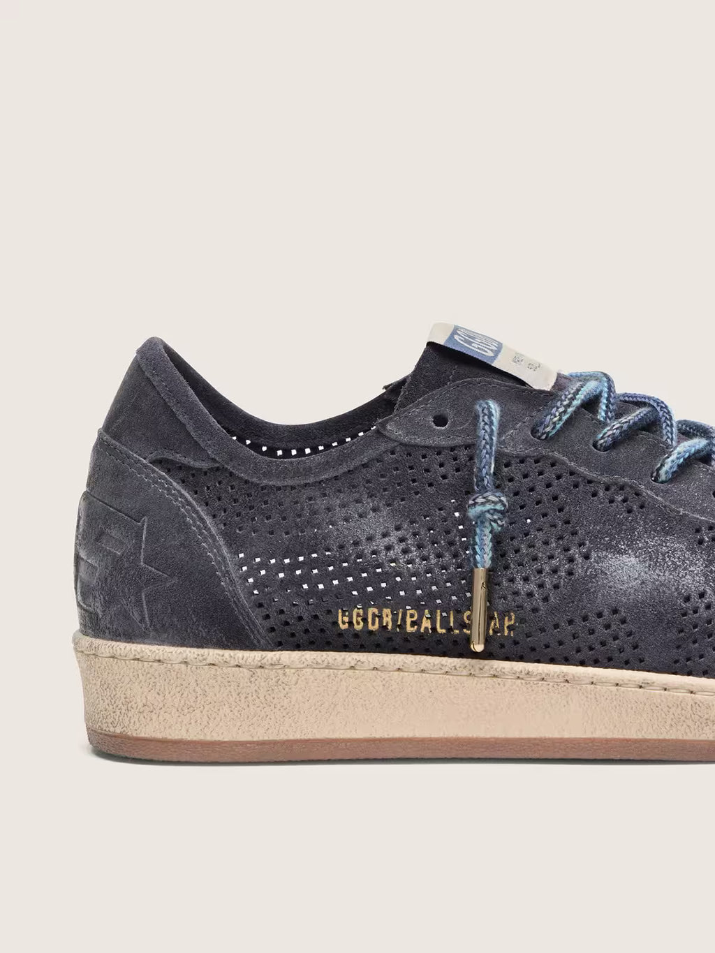 Golden Goose Ball Star in dark blue perforated suede with dark blue suede star