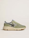 Golden Goose Running Sole in sage-green nylon and suede with printed black star