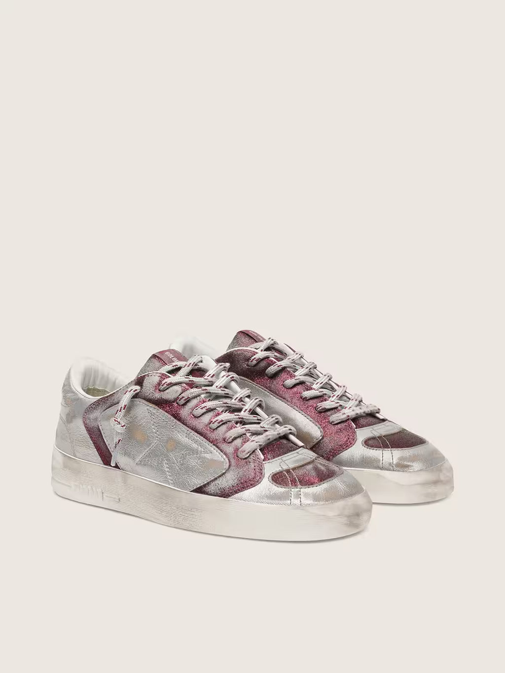 Golden Goose Stardan LAB in burgundy and silver leather and glitter