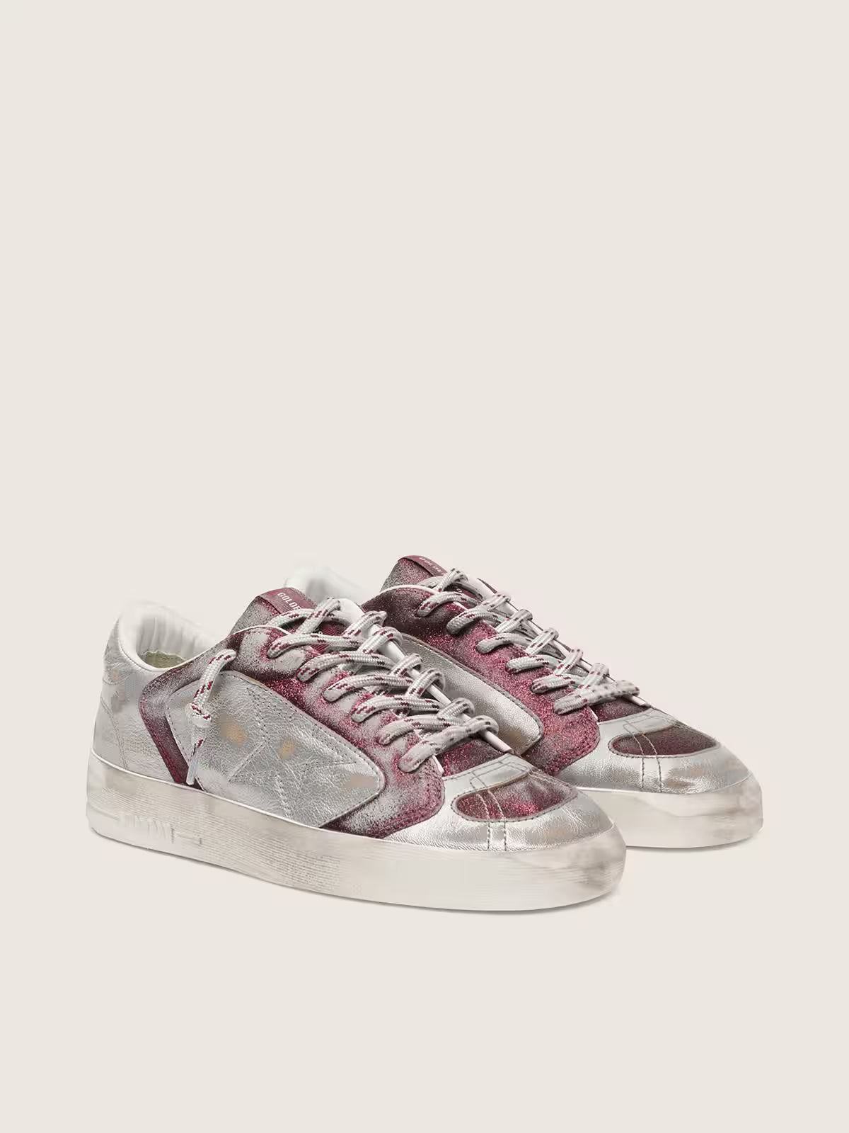 Golden Goose Stardan LAB in burgundy and silver leather and glitter