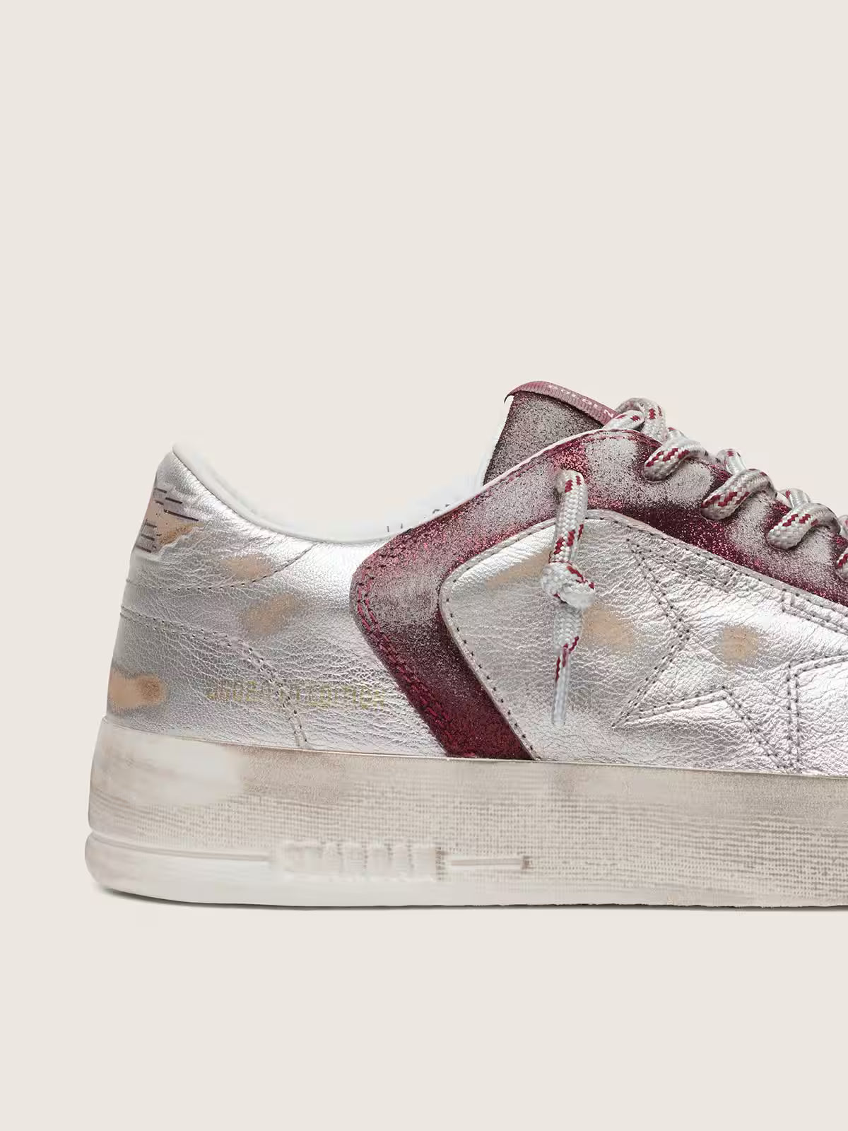 Golden Goose Stardan LAB in burgundy and silver leather and glitter