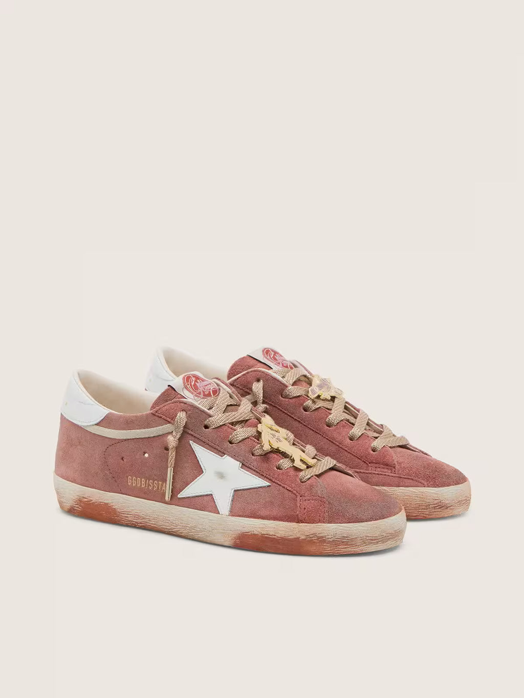 Golden Goose Super-Star in rust suede with metallic platinum leather star