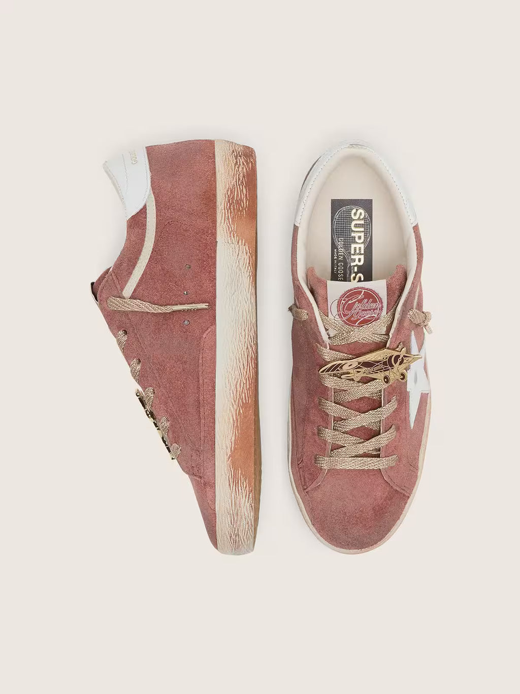 Golden Goose Super-Star in rust suede with metallic platinum leather star