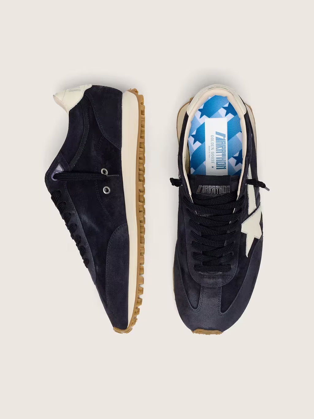 Golden Goose Marathon in blue navy suede with white leather star and heel tab