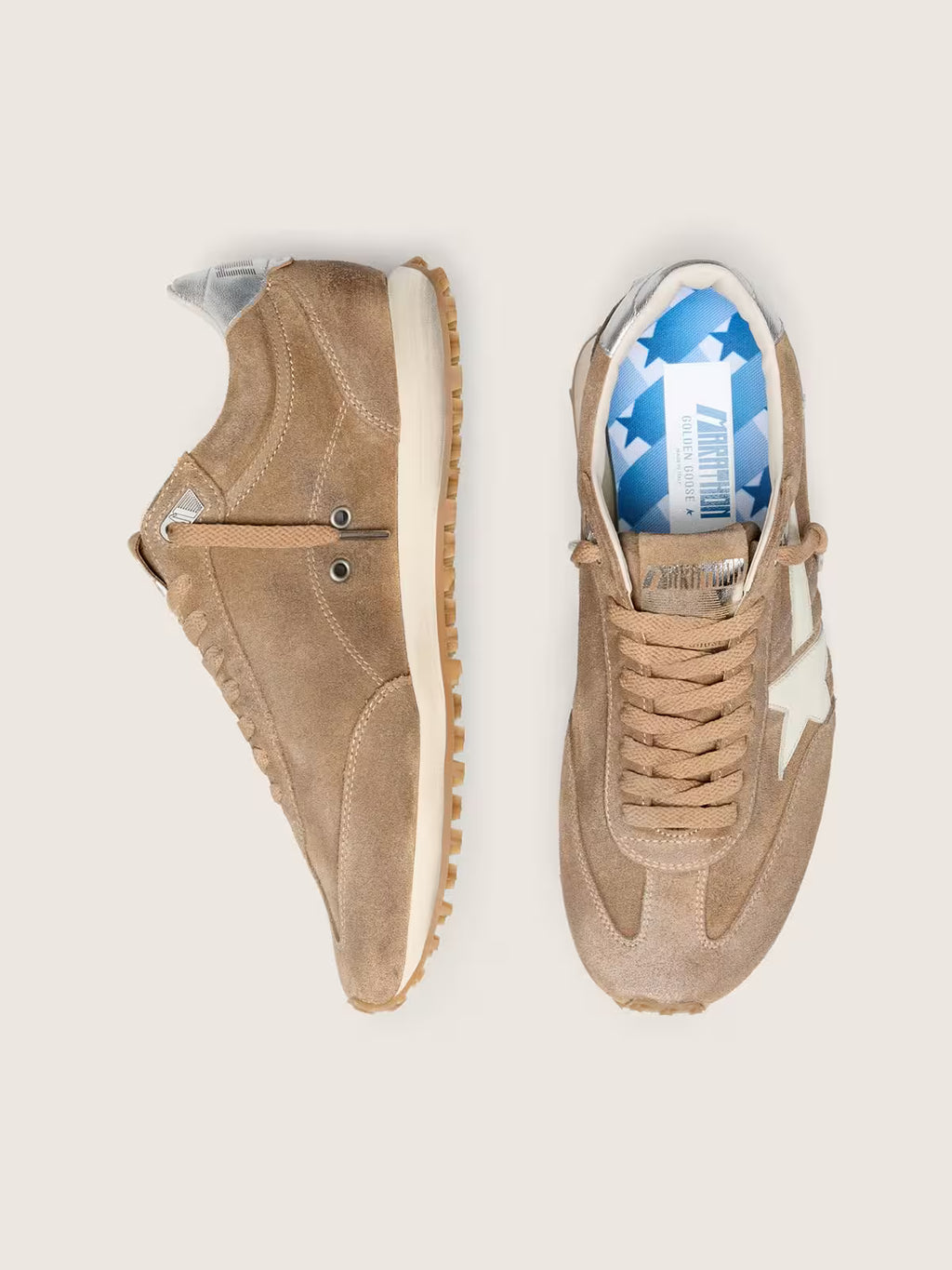 Golden Goose Marathon in tobacco suede with white star