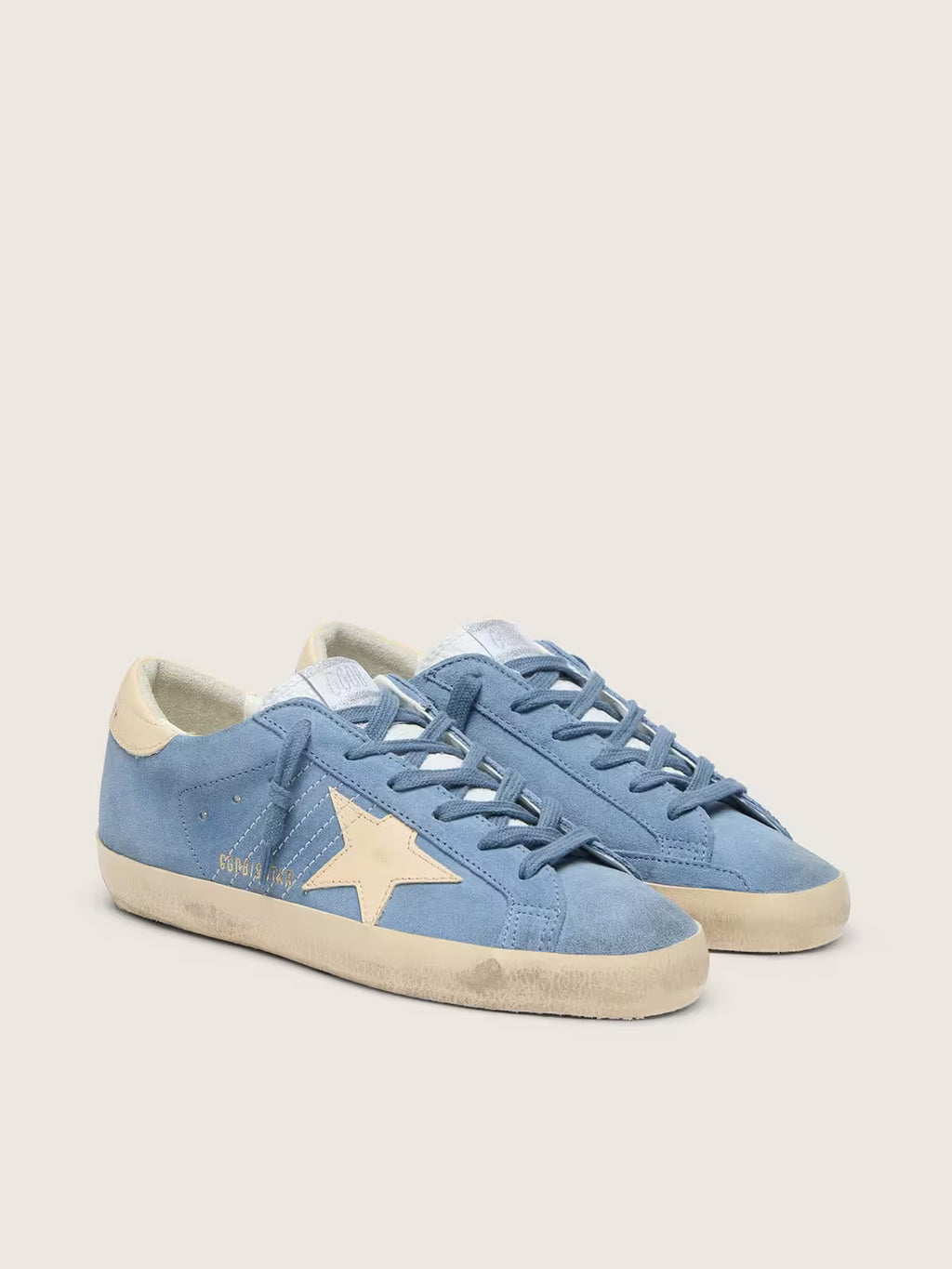 Golden Goose Super-Star in light blue suede with beige leather star and heel tab