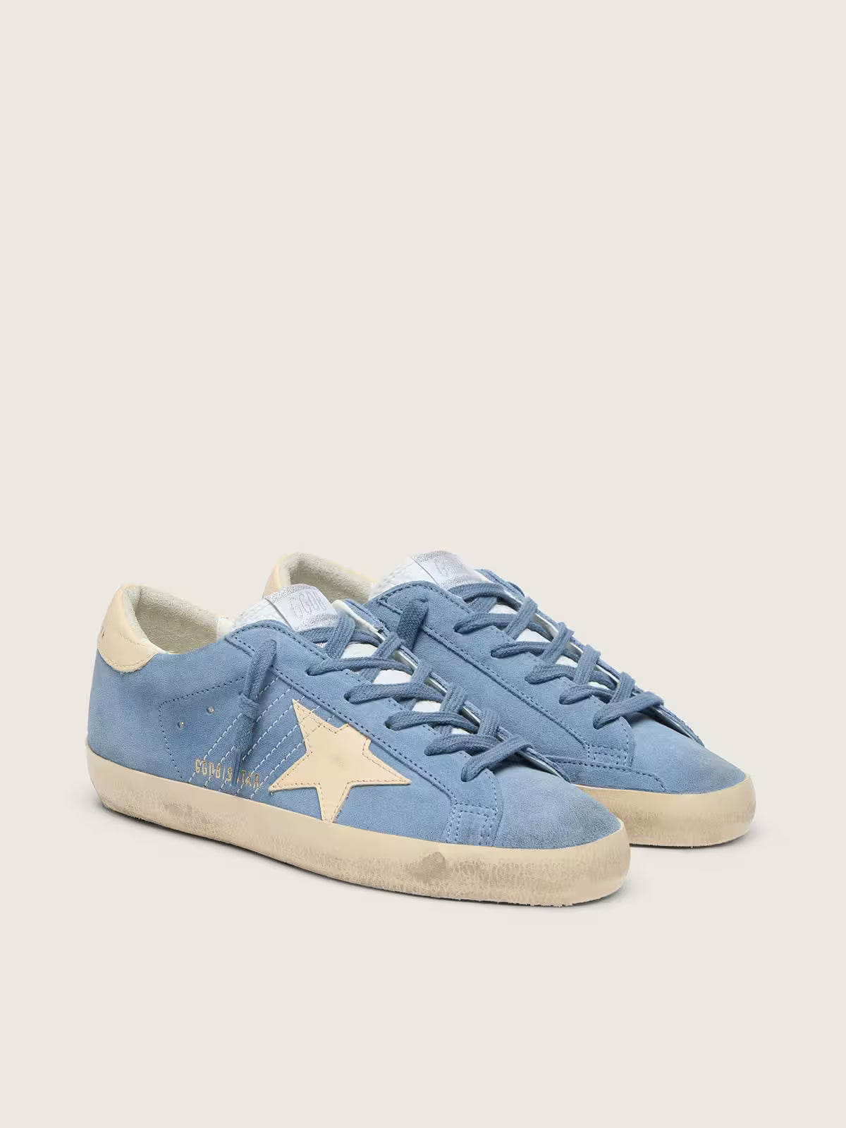 Golden Goose Super-Star in light blue suede with beige leather star and heel tab