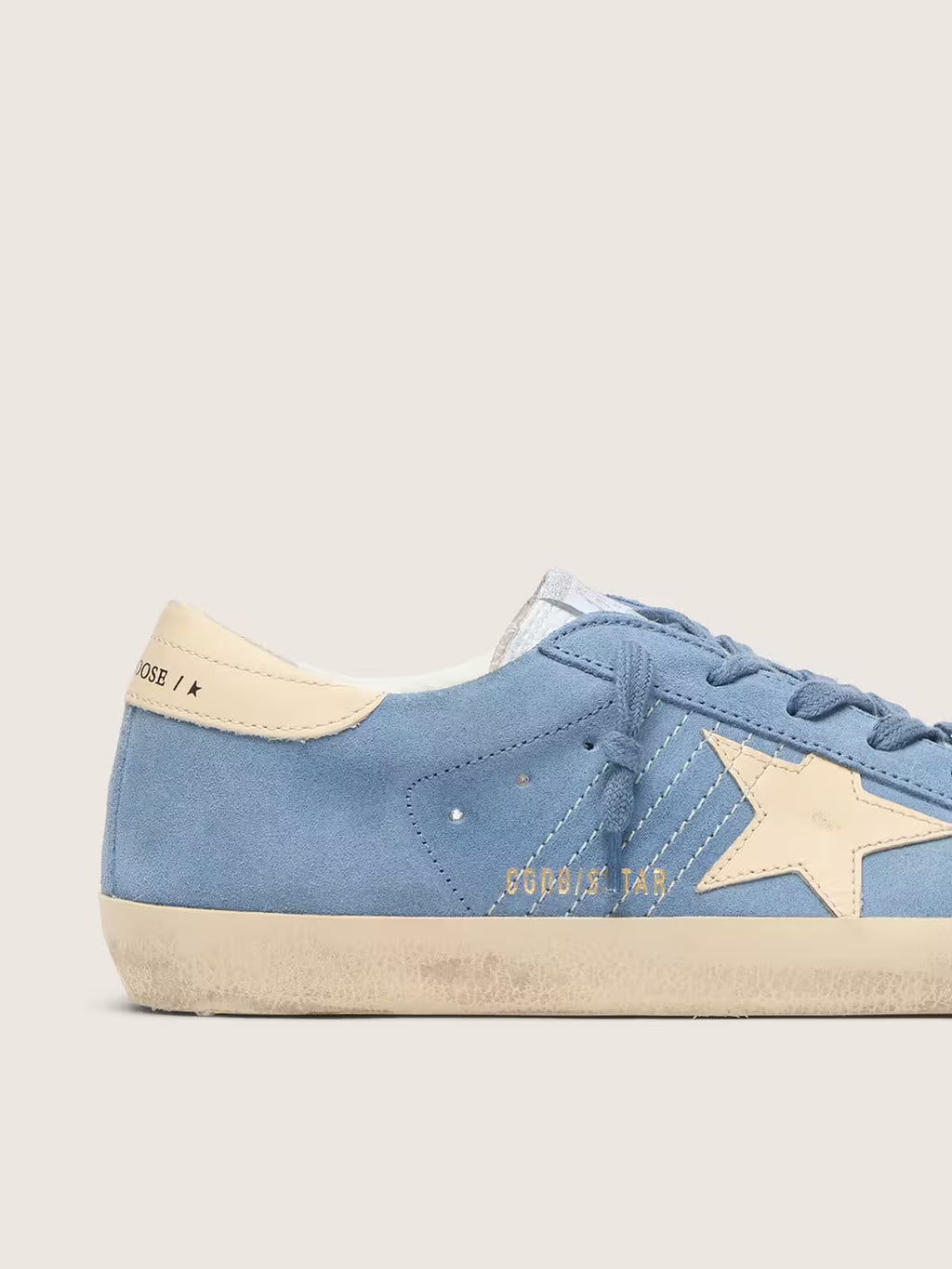 Golden Goose Super-Star in light blue suede with beige leather star and heel tab