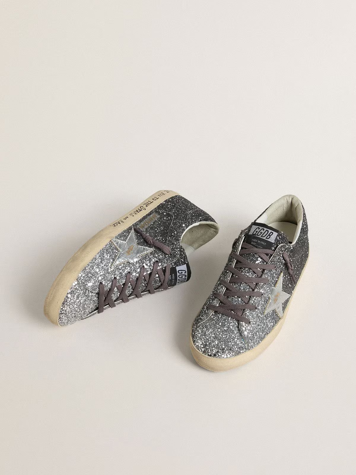 Golden Goose Super Star with glitter upper and silver metallic leather star
