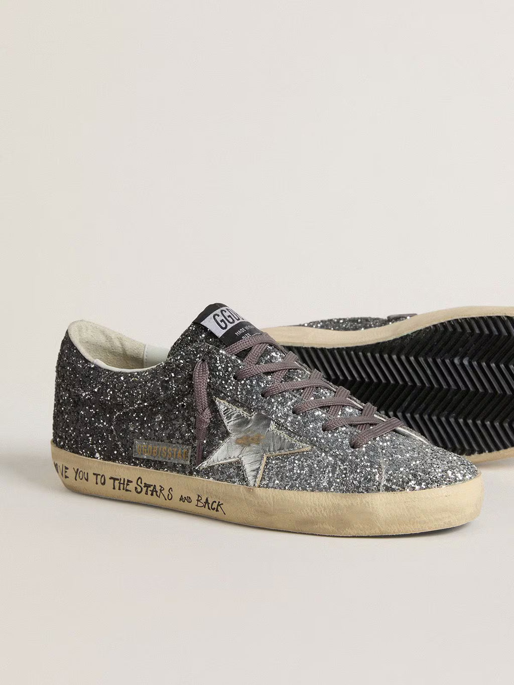 Golden Goose Super Star with glitter upper and silver metallic leather star