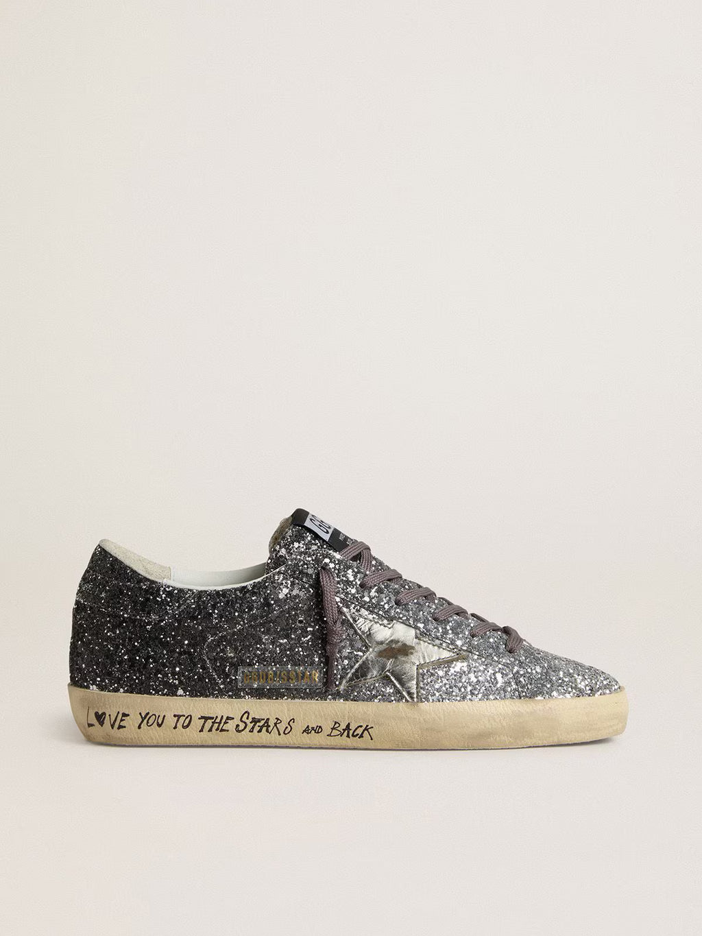 Golden Goose Super Star with glitter upper and silver metallic leather star