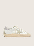 Golden Goose Super-Star with gray star and silver glitter heel tab