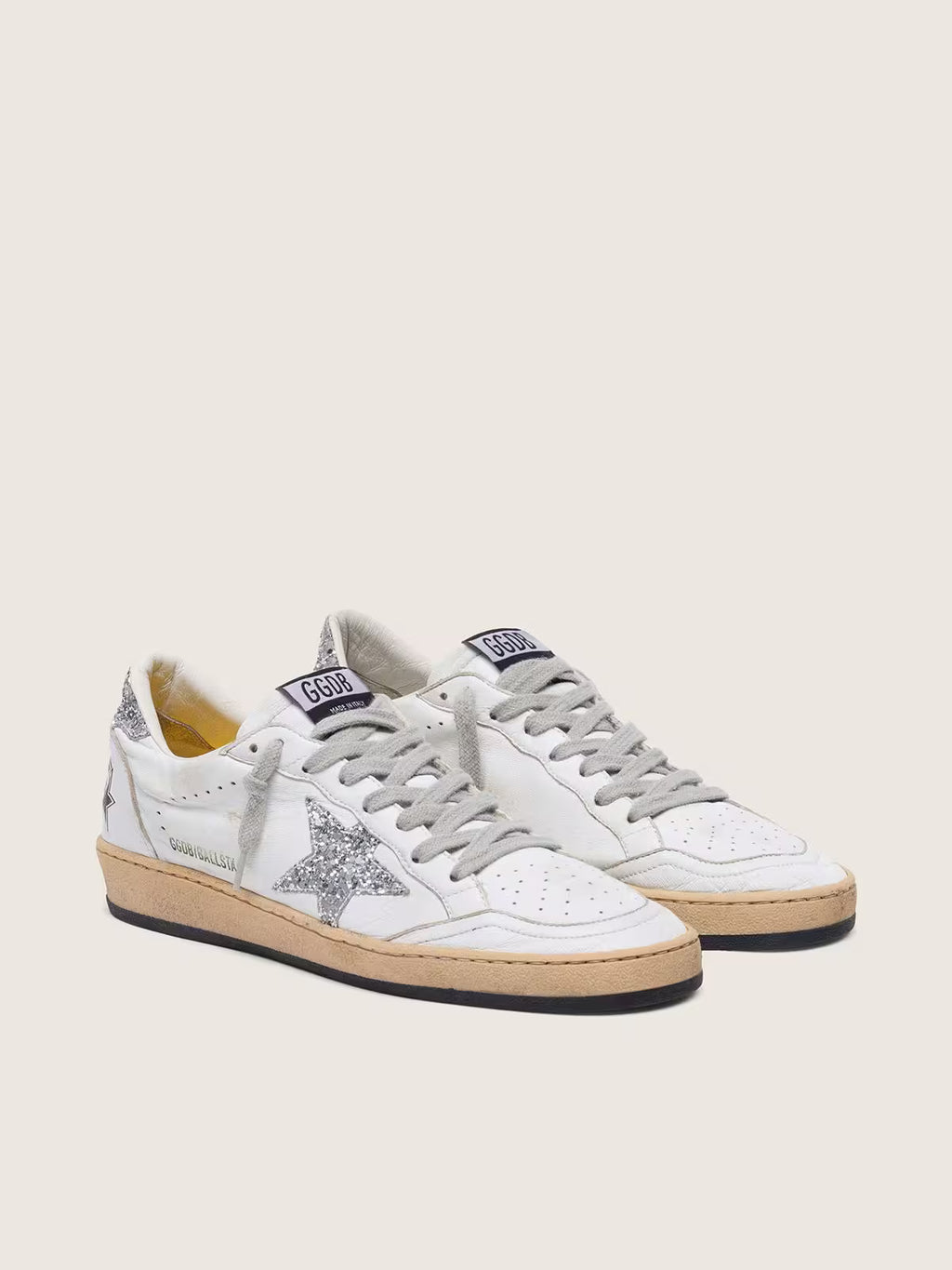 Golden Goose Ball Star in nappa with silver glitter star and heel tab