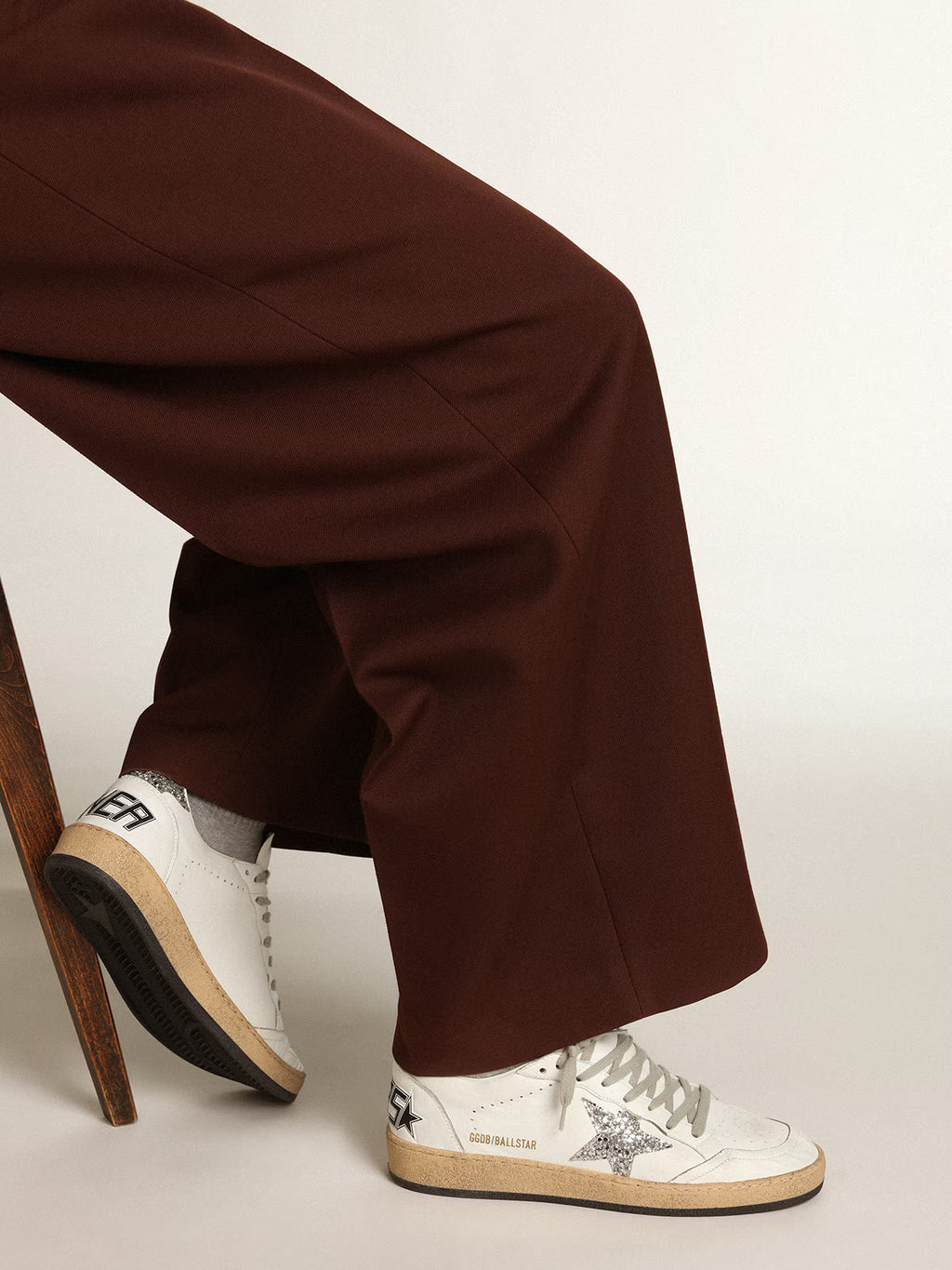 Golden Goose Ball Star in nappa with silver glitter star and heel tab