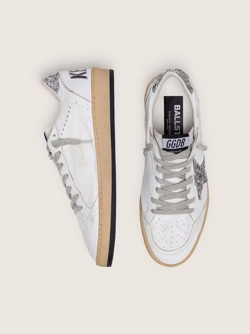 Golden Goose Ball Star in nappa with silver glitter star and heel tab