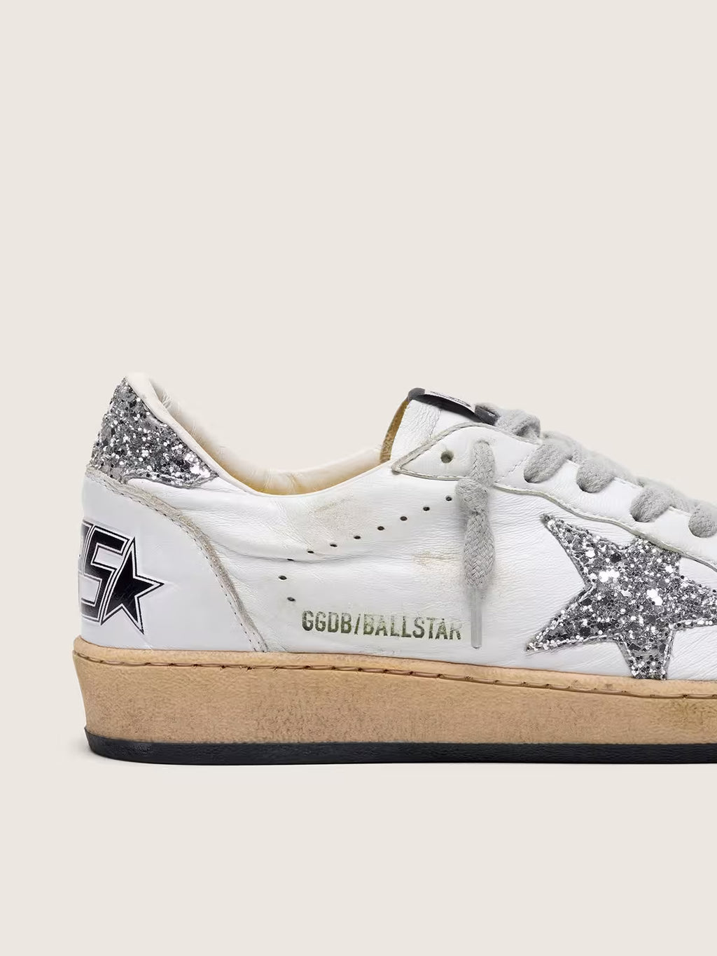 Golden Goose Ball Star in nappa with silver glitter star and heel tab