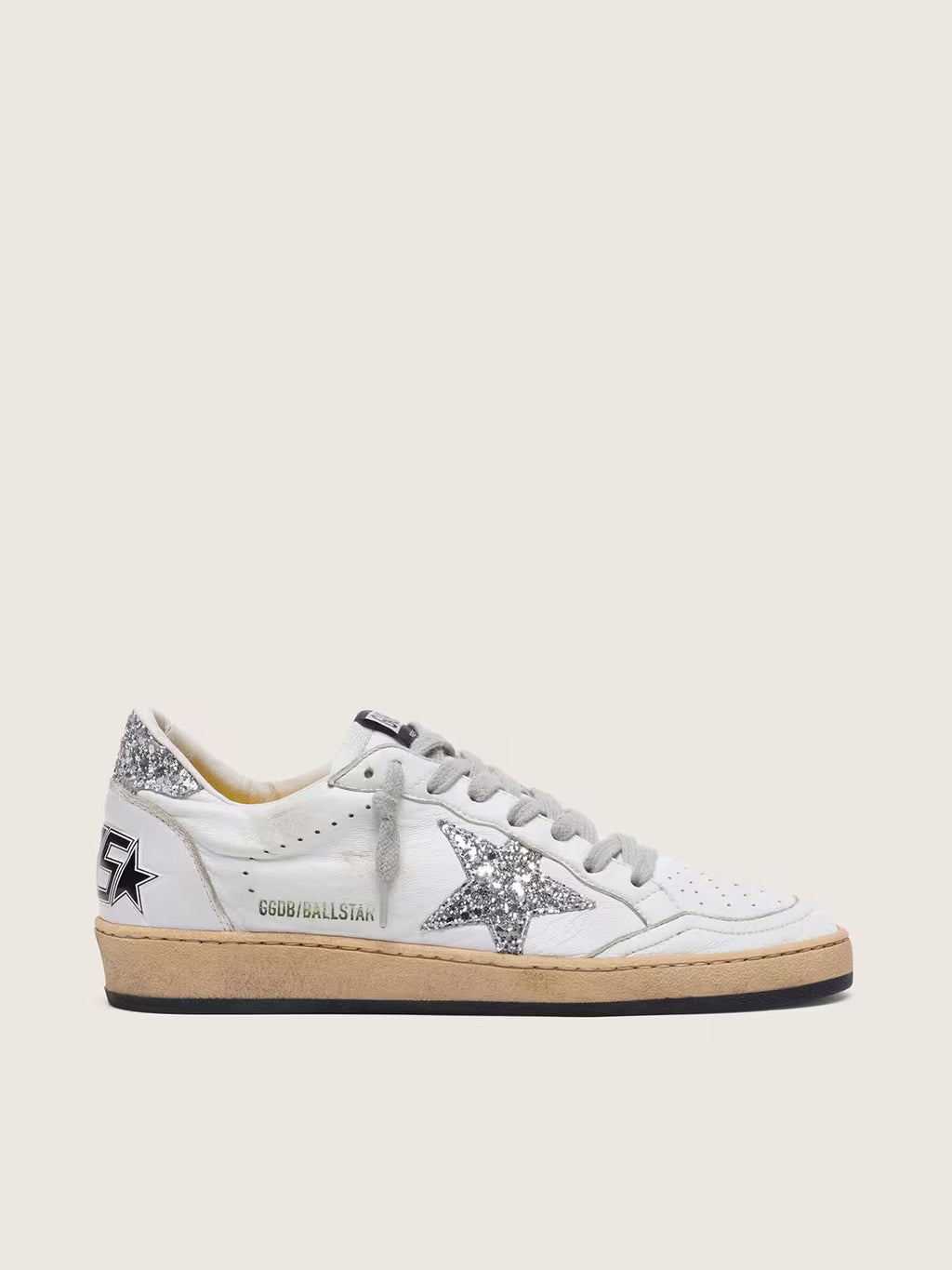 Golden Goose Ball Star in nappa with silver glitter star and heel tab