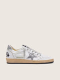 Golden Goose Ball Star in nappa with silver glitter star and heel tab
