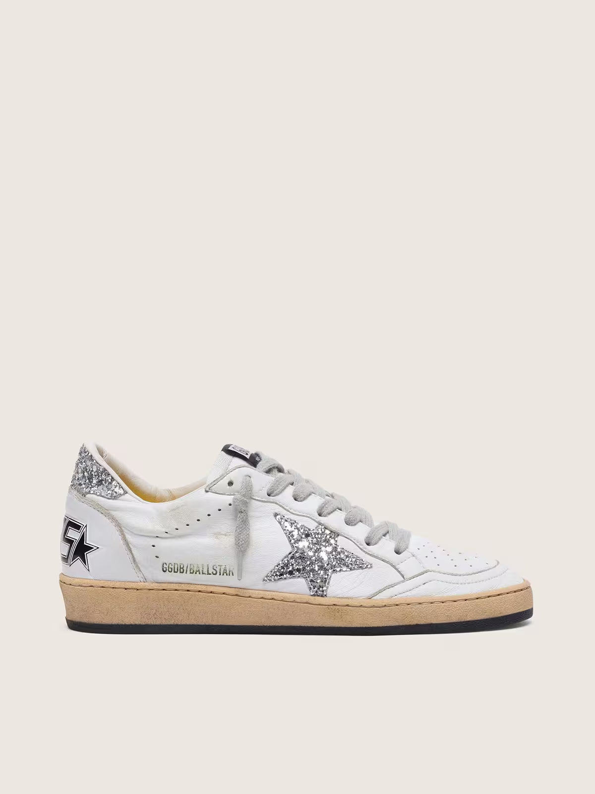 Golden Goose Ball Star in nappa with silver glitter star and heel tab
