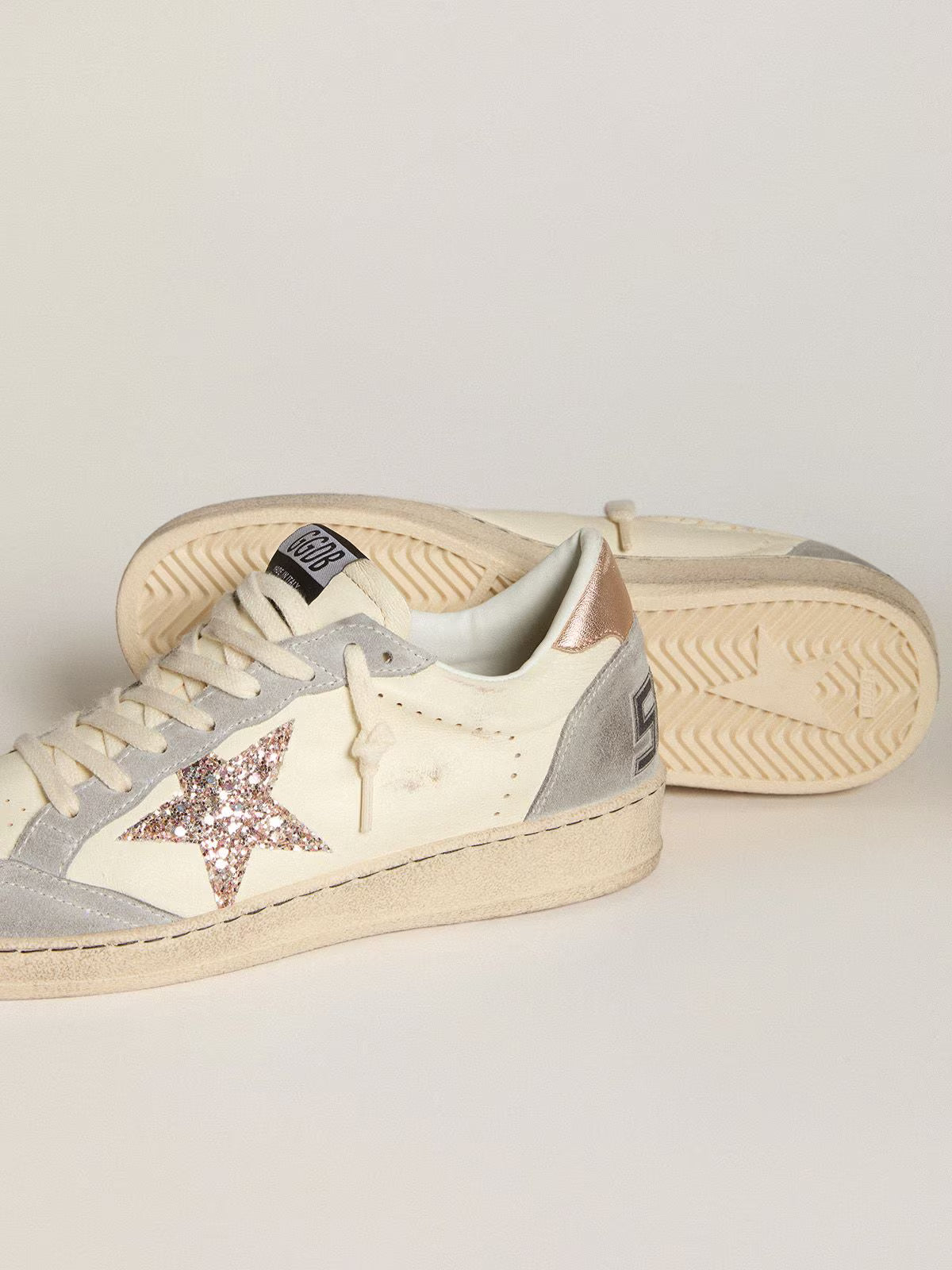 Golden Goose Ball Star in nappa with glitter star and metallic heel tab