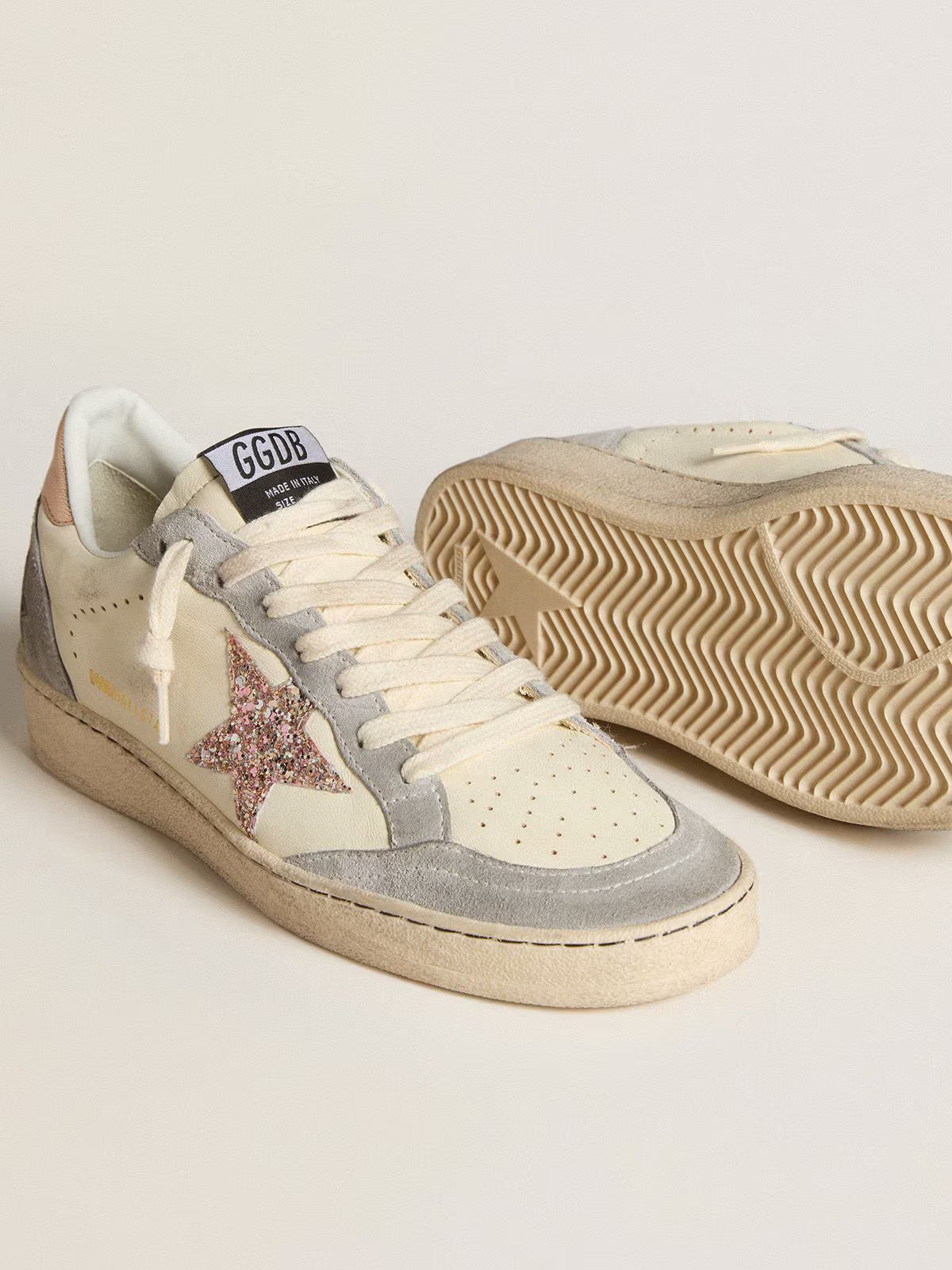 Golden Goose Ball Star in nappa with glitter star and metallic heel tab