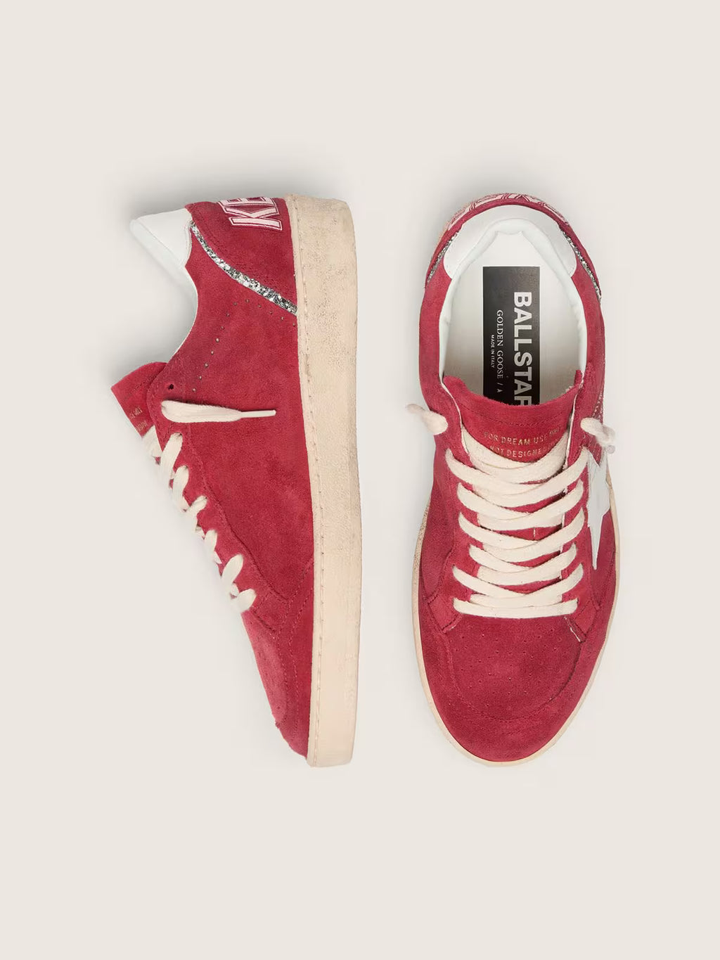 Golden Goose Ball Star in red suede with white leather star and heel tab