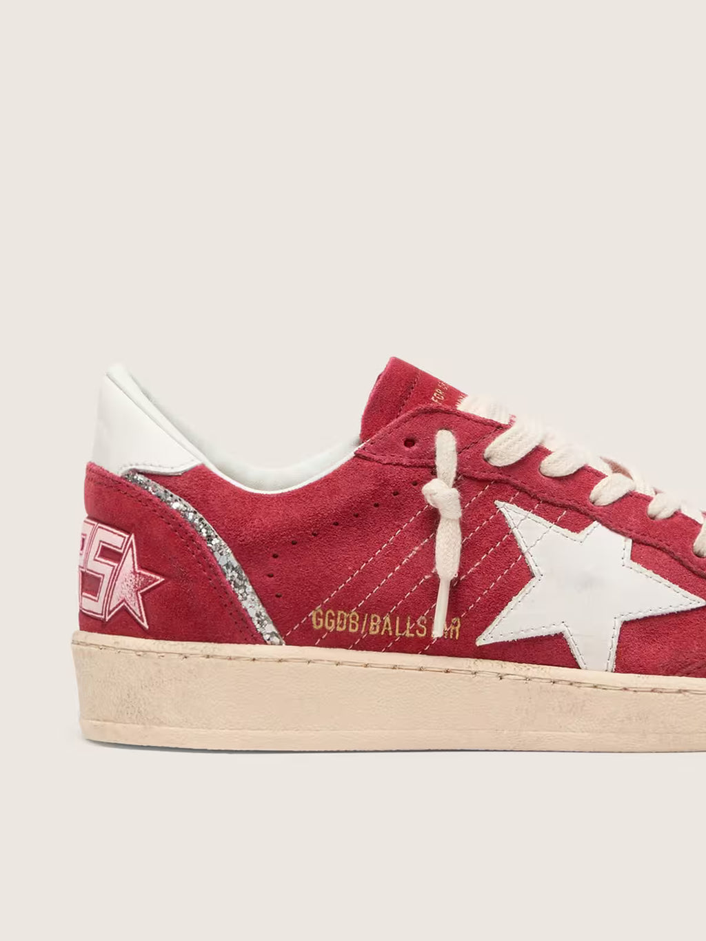 Golden Goose Ball Star in red suede with white leather star and heel tab