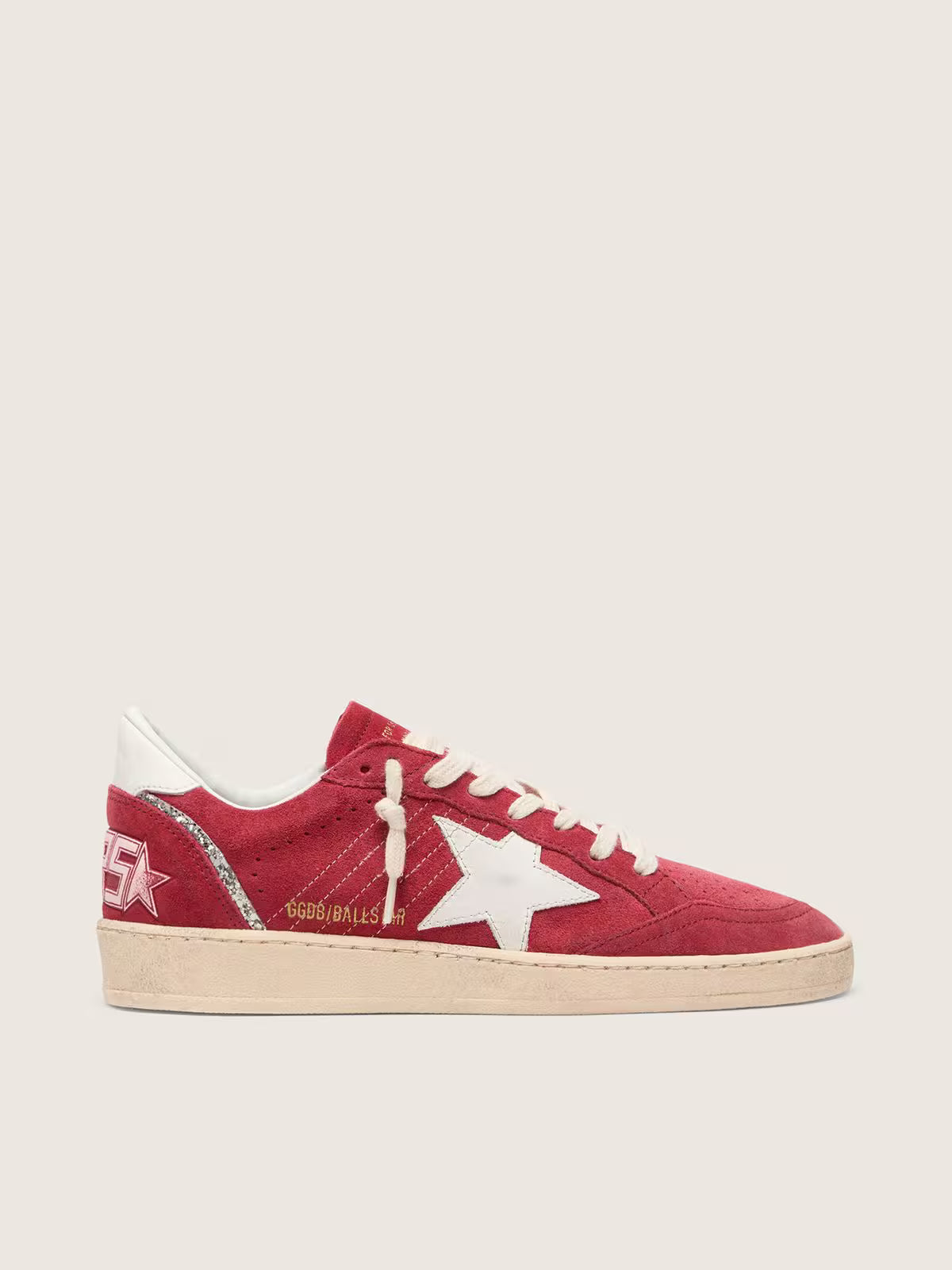 Golden Goose Ball Star in red suede with white leather star and heel tab